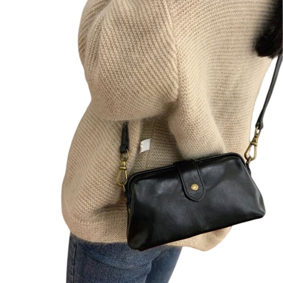 Retro Crossbody Bag Women Vintage Style Black Leather Adjustable Shoulder Bag - Picture 9 of 9
